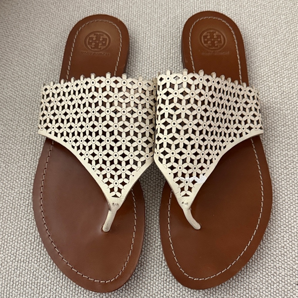 TORY Burch White Cutout Thong Sandals